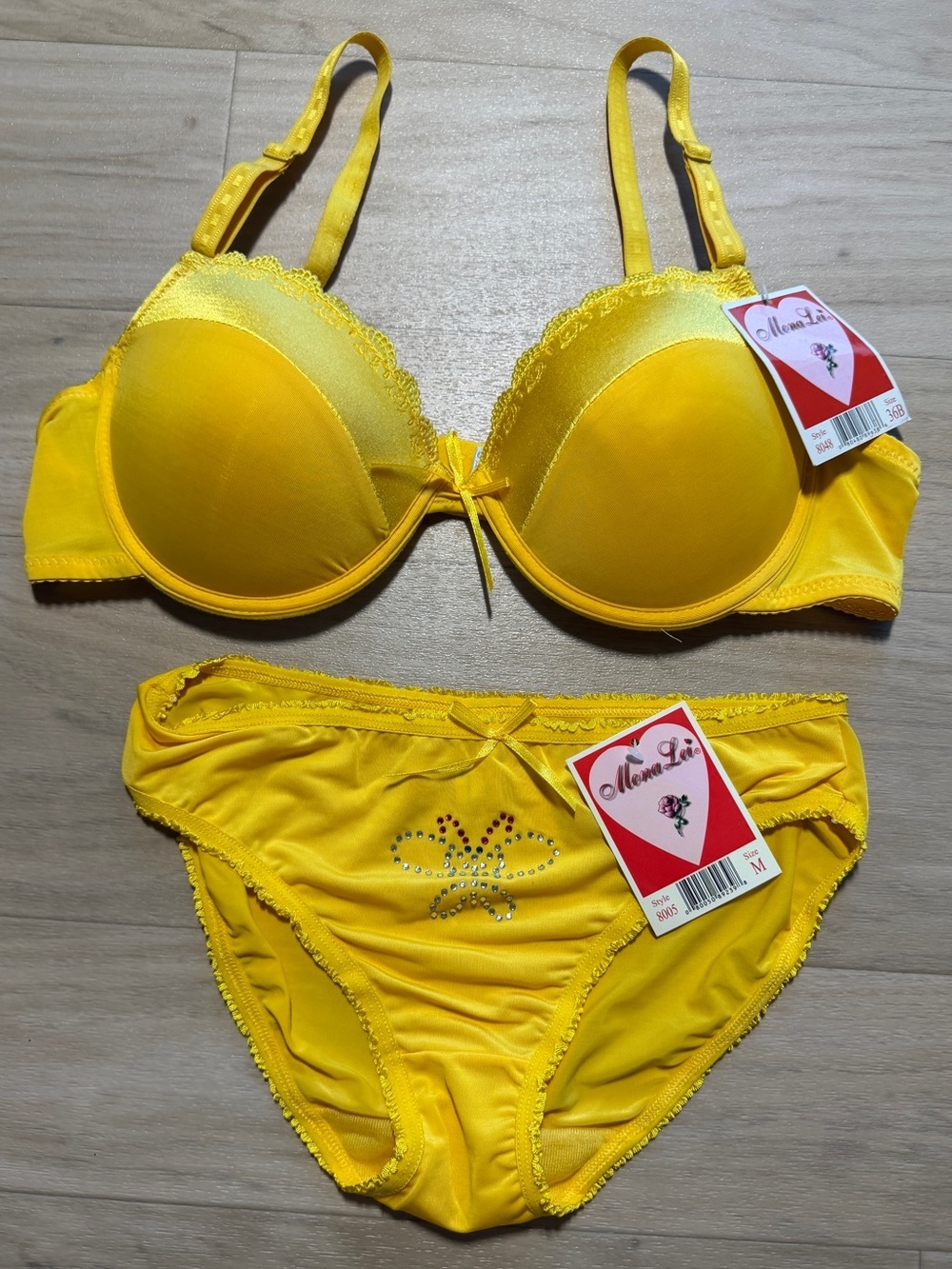NWT Vintage Y2K Deadstock Yellow Butterfly Rhinestone Lingerie 36B/M